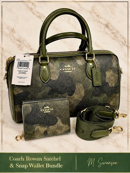 Coach Handbags - NEW Coach Rowan Medium Satchel with Snap Wallet Set in Dark Cypress Camo NWT